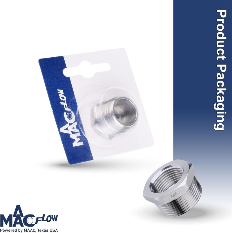 MAACFLOW Stainless Steel 1/2" Male NPT to 1/8" Female NPT Adapter Reducer Hex Bushing (Thread OD 0.81" - ID 0.34") (Pack of 1) - Image 4